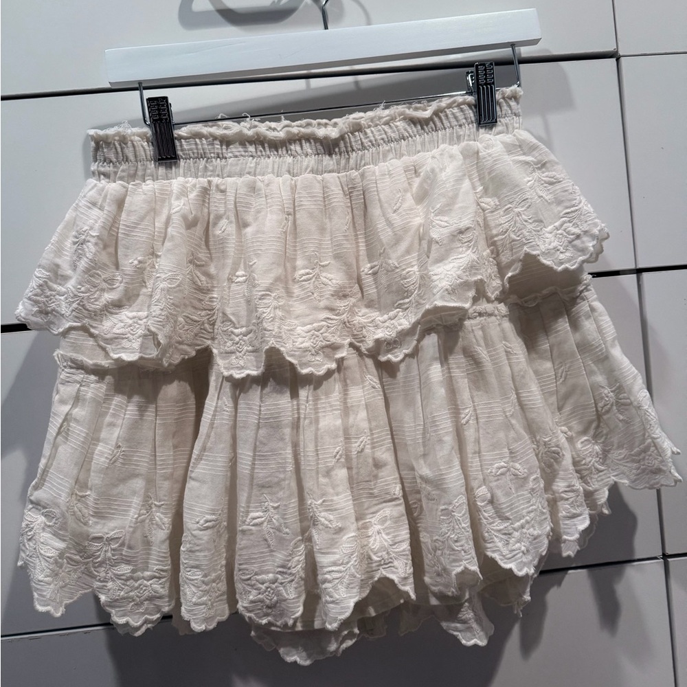 LoveShackFancy tiered and embroidered skirt